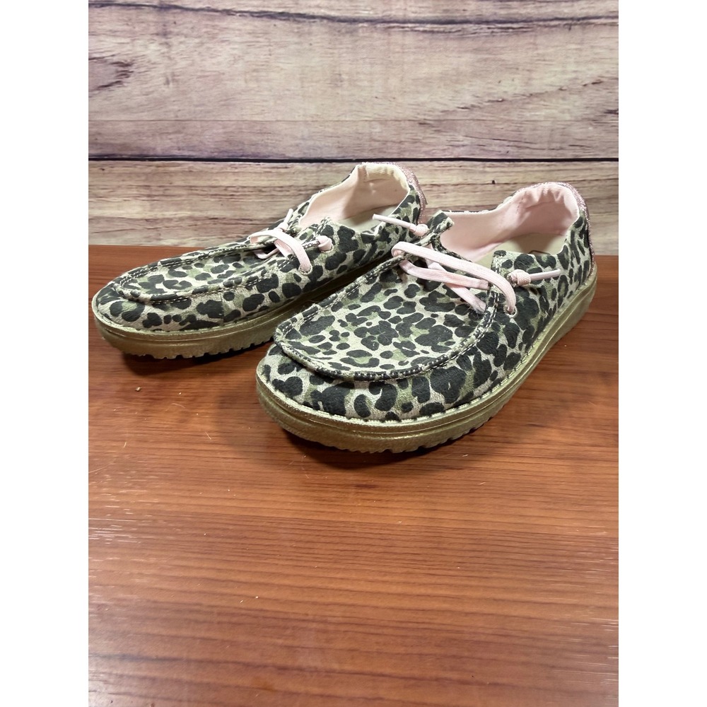 Hey Dude Wendy Youth Leo Nut Leopard Print Slip On Shoes Size US Y2 L3